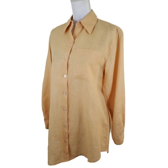 Liz Claiborne ~Woman Size S~ Yellow 100% Linen Shirt Blouse Boho/Beach Tunic. - Picture 15 of 16